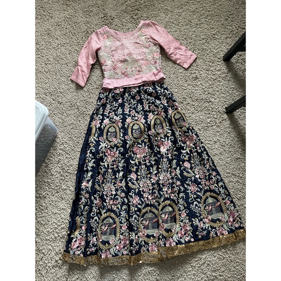 Detailed Pink and navy blue lehenga - Picture 4 of 5